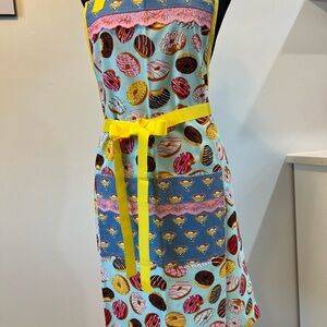 Colorful Donut Print Apron with Yellow Accents